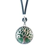 ASTER ALHELÍ - Colgante Arbol de la Vida Mujer Hombre zamak bañado en Plata - Collar Piedra Natural Colores Amuleto Protección - Ideal para Regalo (Aventurina verde)