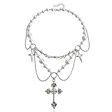 Christol Collar Collar de rosario de cruz gótica Collar de cuentas de perlas hecho a mano Collar de capas punk Joyería de moda Regalo para mujeres y niñas