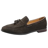 rismart Hombre Hecho a Mano Borlas Mocasines Ante de Vestir Zapatos Uniforme Mocasín(Café,43 EU)