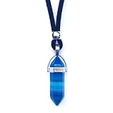 Colgante Hombre Mujer Piedra Energética Natural Punta de Flecha y zamak bañado en Plata - Collar Amuleto Gema Curativa de Protección - Ideal para Regalo (Ágata azul)