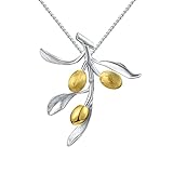 ✦ Regalos para mujeres ✦Springlight S925 plata de ley collar hojas de olivo colgante con cadena cadena de 43 cm de longitud joya hecha a mano regalo de cumpleaños para mujeres.