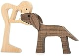 Esculturas de madera hechas a mano, figura artesanal, madera maciza natural, artesanías familiares, figuras talladas a mano, regalos creativos para escritorio en casa y oficina (hombre y perro)