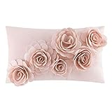 JWH Fundas de almohada 3D con diseño de rosas hechas a mano, fundas de cojín de terciopelo para el hogar, sofá, oficina, silla, cama, decoración de habitación, 30,4 x 50,8 cm (rosa)