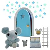 PELUCHE ratoncito Pérez que SE ABRE y bandolera que BRILLA EN LA OSCURIDAD (Azul)