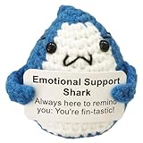 Tiburón de Apoyo Emocional de Ganchillo, Regalo Positivo y Motivacional, Peluche Tejido Hecho a Mano con Mensaje de Apoyo, Ideal para Decoración de Oficina, Casa o como Regalo para Amigos y Familia