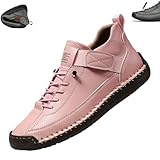 Zapatos ortopédicos de cuero hechos a mano para mujer, cómodos, suaves, cómodos, informales, hechos a mano, botas ortopédicas para caminar, soporte para el arco, Pink, 40 2/3 EU