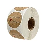 Haobase 500 rollos de calcomanías de papel kraft redondo natural hecho a mano con calcomanías de amor para hornear bolsas de regalo de boda Acción de Gracias