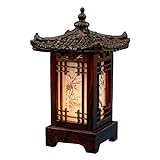 Lámpara de madera tallada Pabellón coreano tradicional hecho a mano Diseño de la pagoda Linterna Art Deco Marrón Asiático Oriental Mesita de noche Acento del dormitorio Luz de mesa inusual (Casa)