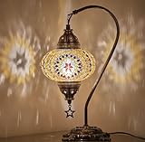 DEMMEX Lámpara de mesa de mosaico marroquí turco, lámpara de cuello de cisne colorida estilo Tiffany hecha a mano, lámpara de mesa de noche, 41 cm