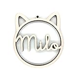 Bolas de Navidad de Madera Personalizadas para Gato | Adornos Navideños para Mascotas | Diseño Orejas de Gato | Decoraciones para Árbol de Navidad | Cordel Incluido