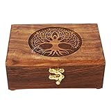 Rosewood Caja de joyería hecha a mano para mujer y hombre, diseño de árbol de la vida, diseño de urna de madera hecha a mano, para decoración del hogar, cajas decorativas, almacenamiento y