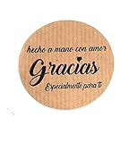 50 Etiquetas adhesivas kraft marrón Hecho a mano con amor, Gracias, especialmente para ti (texto en español)