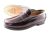 Generisch Mocasines con suela de piel, color negro, para hombre, hechos a mano, talla UE, ancho cómodo, burdeos, 42 EU Ancho