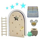Qué Kawaii® ORIGINAL Kit ratoncito Pérez MÁGICO. PUERTA QUE ABRE Y BRILLA EN LA OSCURIDAD!!!.. Puerta y escalera de madera NATURAL+caja guarda dientes de haya+complentos+certificados.