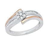 Dazzlingrock Collection Anillo de compromiso redondo de 0,25 quilates y baguette de diamante blanco para mujer con vástago dividido de plata de ley de dos tonos chapada en oro blanco y rosa