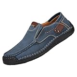 Mocasines de cuero para hombre, informales, para caminar, hechos a mano, suela suave, antideslizantes, zapatos de trabajo, para conducir, negocios, vestir, mocasines, Blue, 39 EU