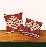 Handicraft Bazarr Kilim - Juego de 2 fundas de cojín hechas a mano de lana de yute geométrica auténtica, funda de cojín tradicional para silla, protector de almohada para el suelo, decoración del