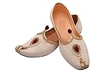 Hombres Punjabi Jutti Mojari Étnico Indio Khussa Pisos Zapatos de Boda US Talla 8-12 Yute Piedra Multicolor, Blanco, 46 EU