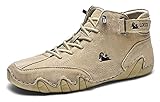 Tzsaixeh Italian Handmade Shoes for Men,Men Waterproof Suede High Boots,Leather Casual Sneakers,Non-Slip Breathable Chukka (Color : Khaki, Size : 42 EU)
