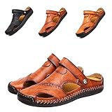 Mutlon Leather Classic Sandals Slipper Outdoor,Mens Waterproof Summer Casual Closed Toe Leather Handmade Sandals, Outdoor Summer Anti-Slip Beach Sandals (46, Dark Brown)