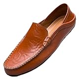 Unitysow Mocasines Hombres Zapatos de Vestir Casuales Holgazanes Slip On Verano Plano Cuero Zapatos de Conducción Zapatillas Marrón 40EU
