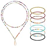 DPKOW Boho collar con cuentas pulsera para mujeres niñas accesorios de joyería, Collar de concha con cuentas boho en capas coloridas Pulseras con cuentas bohemias hechas a mano Playa de verano, 8pcs