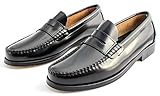 Marttely Castellanos Artesanos Penny Mocasines con suela de cuero * Hecho a mano en España, Negro , 41 EU