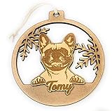 Bola de Navidad personalizada mascota en relieve, Bulldog Francés, fabricada 100% en madera MDF y abedul. Diseñado, vendido y enviado por VPM Original. 100% Producto español.