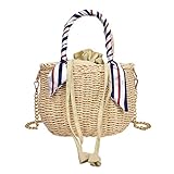 Gathukila Bolso de hombro de paja de playa para mujer con asas y cinta de seda con flecos, bolsa de hombro tejida (color claro), claro, Talla Unica