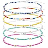 6 Piezas Gargantilla Collar de Cuentas de Flores Hecho a Mano Bohemio para Mujer Beaded Necklace Collar Bonito Conjunto de Collar de Playa para Chicas Adolescentes