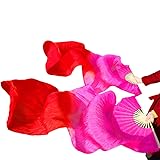 Abanicos para Danza del Vientre, velos de bambú para Danza del Vientre, velos de Seda Hechos a Mano, abanicos para Danza del Vientre (Color: Blanco, tamaño: 180 cm-90 cm)