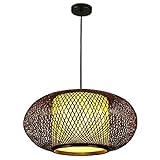 WAGXIyU Hanging Lighting Bamboo Round Japanese Farmhouse Chandelier For Kitchen Handmade Rattan Hanging Lighting Fixture For Shops Entryway Made in China