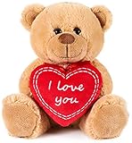 BRUBAKER Oso/Osito de Peluche con 'I Love You' de corazón - 25 cm - Marrón