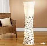 Trango Lámpara de pie de diseño 1240L *KOS* Lámpara de papel de arroz *HANDMADE* en blanco con motivos florales incl. 2 bombillas LED E14 de 5 vatios - Forma: Redonda - Altura: 125cm Lámpara de salón