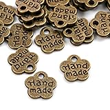 200 botones de metal antiguos con inscripción «Handmade», abalorios colgantes para manualidades, accesorios de ropa, para etiquetado de prendas, decoración