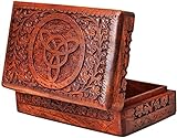 Ajuny Caja de tallado hecha a mano india de madera, soporte de almacenamiento de joyas para mujeres 20 x 5 x 2,5 pulgadas